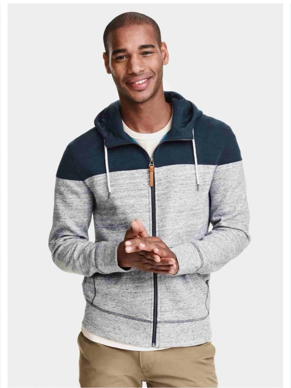 H&M Block Coloured Hoodie Zipper Men Jacket Grey Sz L